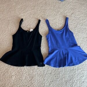 🆕Women's Black Preppy Workwear Peplum Zip Tank Top Size Small Set of 2